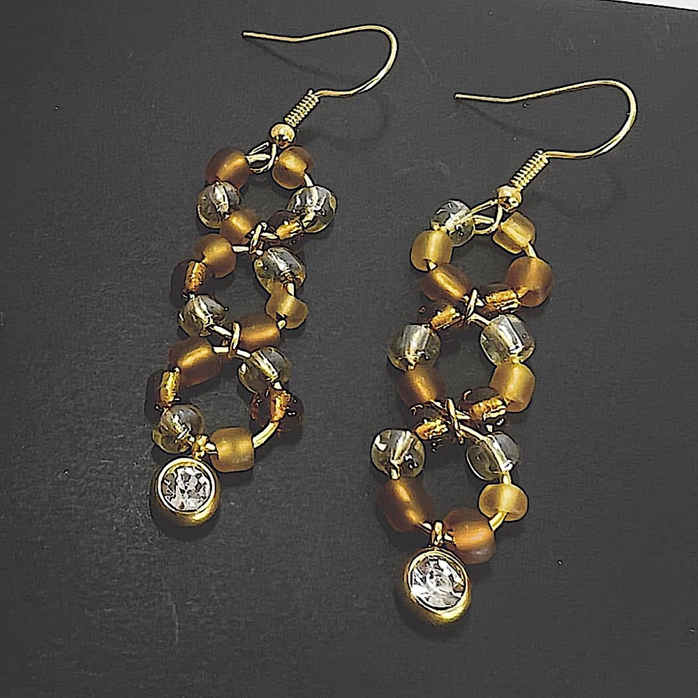 Austrian Glass Bead Necklace & Earring Set 18k Gold